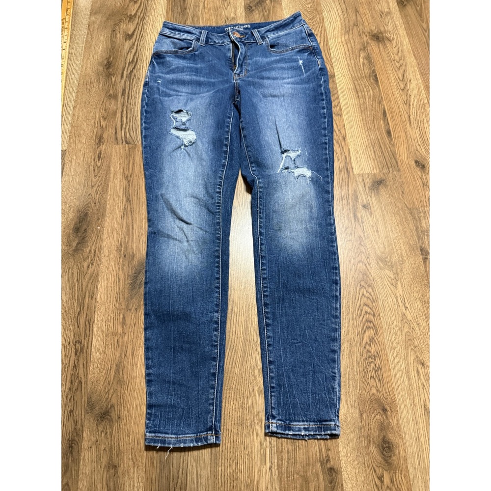 Maurices Jeans Women Size S Short Blue Denim Distressed Ripped High Rise Skinny